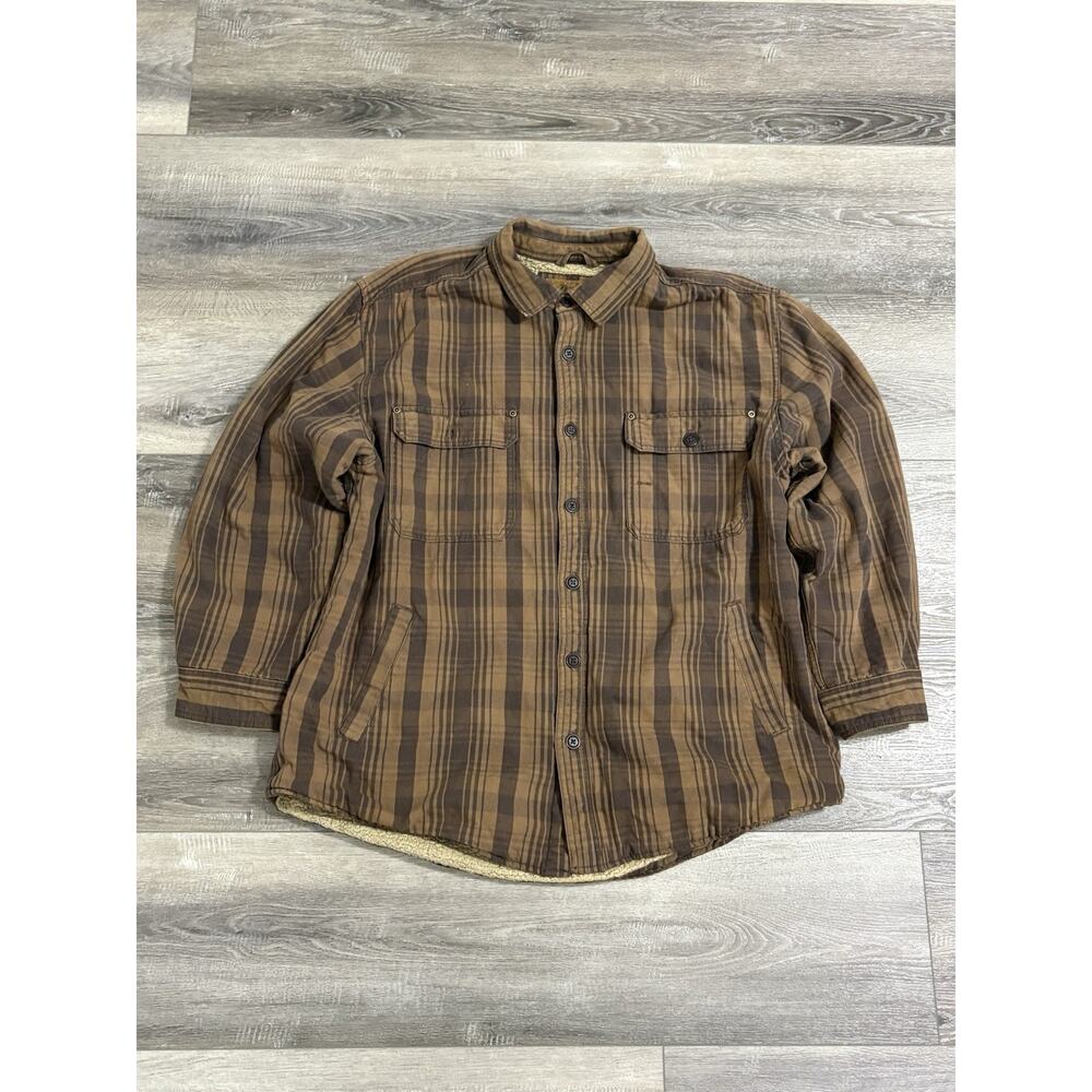 Outdoor Life Brown Striped Sherpa Lined Button Up Jacket Outdoors - Men’s XL
